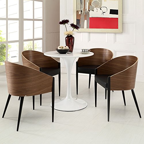 Modway Cooper Mid-Century Four Dining Chairs In Faux Leather Upholstered Seat And Black Metal Legs In Walnut #TOP4