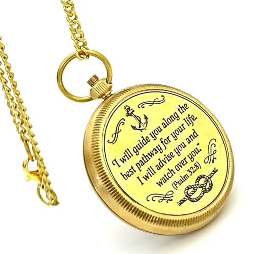 Brújula de bolsillo de latón grabada con Escritura – “Yo te guiaré” Salmo 32:8 | Regalo religioso para hombres y niños miniatura 2