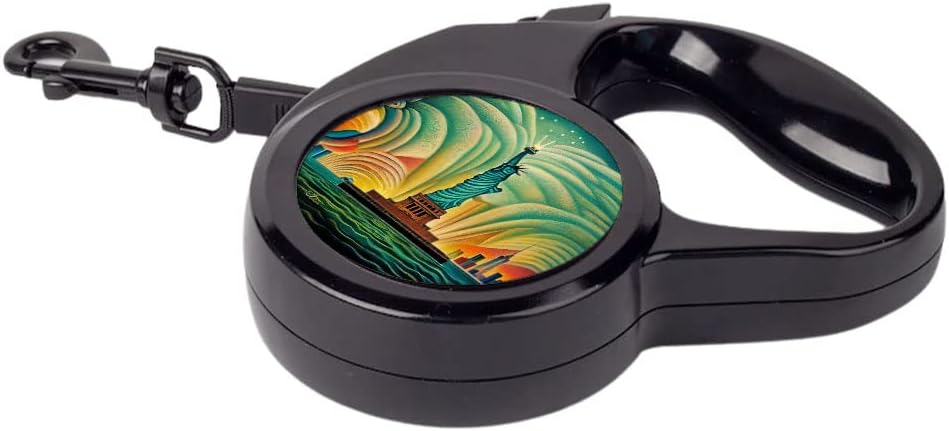 Vintage Art Statue of Liberty Retractable Pet Leash - Graphic Leash - Printed Dog Leash - 118 inches