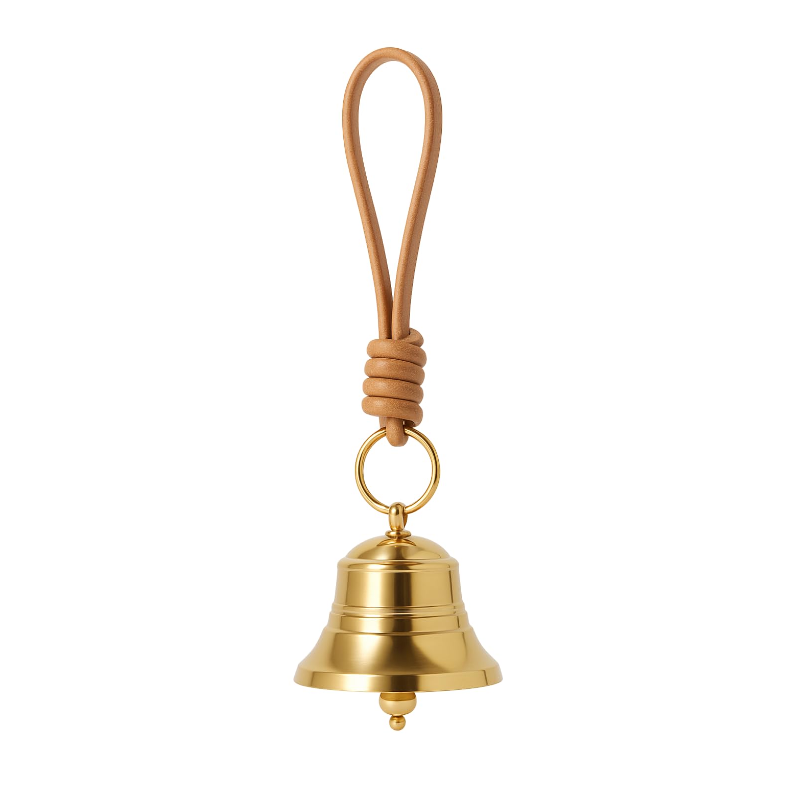 Leoriaie Brass Hanging Bell for Door Knob, Vintage Gold Door Hanger Bell on Leather Rope, Small Entry Doorbell Chime for Front Door, Home Shop Garden