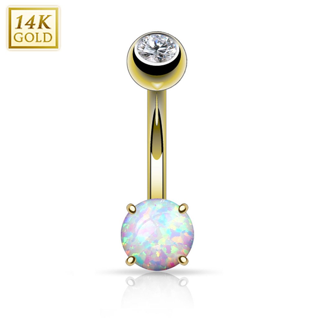 Bauchnabelpiercing Piercing Bauch Schmuck Banane Stecker 316 L Chirurgenstahl Stab Gebogen aus 14 Karat Gold mit Opal Stein