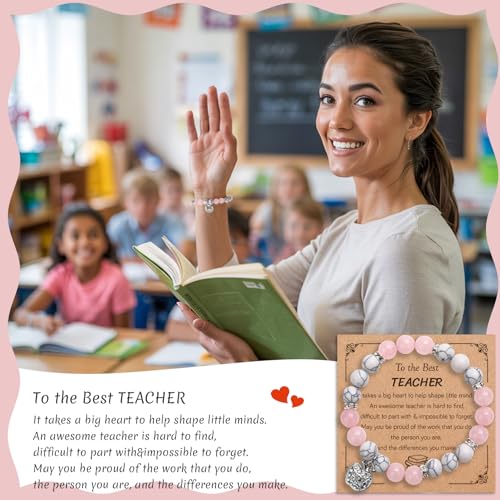 Teacher Gifts for Women, End of Year Teacher Appreciation Gifts for Women from Student, Natural Stone Teachers Bracelet Thank You Teachers Gift for Christmas Birthday4