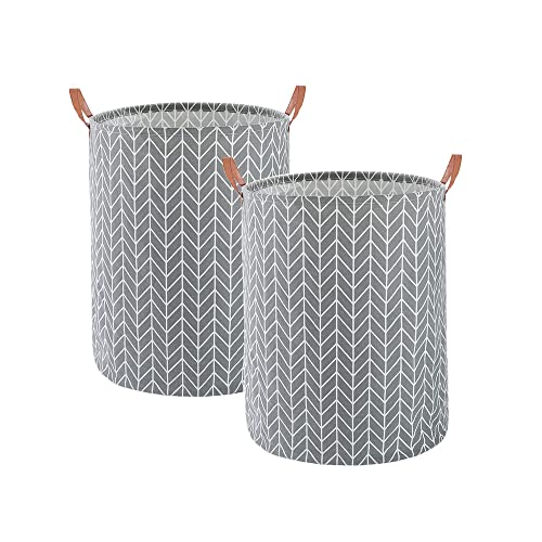 Tsingree 60 l wasserdichter Wäschekorb, großer faltbarer Wäschekorb mit Ledergriffen, Leinen-Aufbewahrungsbehälter für Kinderzimmer und Babyzimmer (2 Stück, grauer Pfeil) Cover