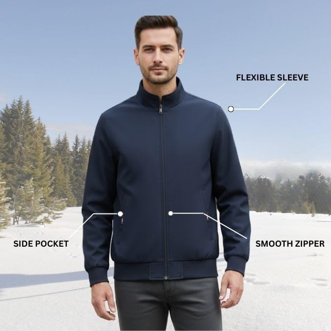 Image of GRECIILOOKS Stylish Jacket For Men | Regular Fit Zip-Up Casual jacket | Polyester-Cotton Bomber jackets for men