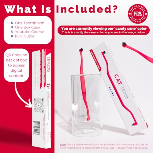 Image of RYERCAT Dual Sided Cat Toothbrush - Kitten Toothbrush with Micro Head (Very Small) for Custom fit - Cat Dental Care Supplies - Pet Toothbrush for Cats (Candy Cane)