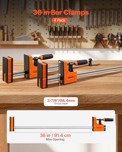 Image of VEVOR Bar Clamps for Woodworking, 4-Pack, 36 inch Opening F Clamps, 1500 lbs Load Limit, Clamp /Spreader 2 Modes, Soft Rubber Pads, Ergonomic Handle, Carbon Steel Bar, for Wood Working and Metal Working