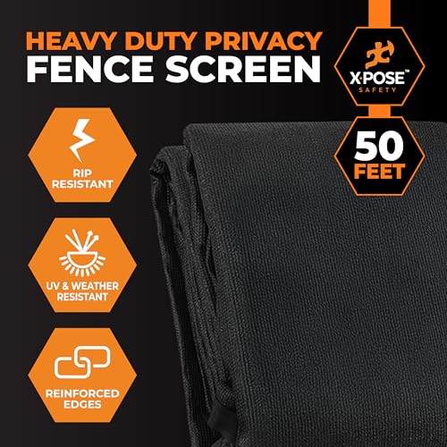 Image of Xpose Safety Privacy Fence Screen 8' x 50' - Heavy Duty Black Mesh with 90% Visibility Block, UV Protection - Includes Cable Ties - for Garden, Yard, Nursery, Kennel, Dog Run, Greenhouse