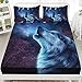 XYNHML Wolf Bed Sheet Set Galaxy Night Moon Bedding Set Howling Wolf Down Lunar Eclipse Bed Set for Kids Teens Room Decor Wild Animals Bed Cover with 2 Pillowcases