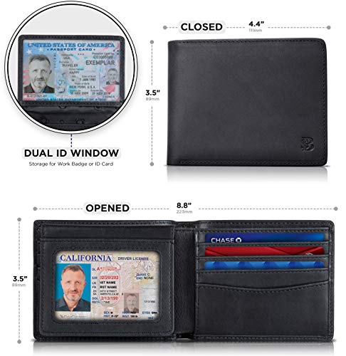 Serman Brands 2 Id Window Wallet For Men Rfid Blocking Leather, Bifold Top Flip, Extra Capacity Travel Wallet (Charcoal Black Executive) #TOP2