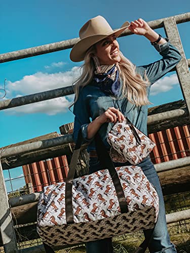 Lila Galloping Bay Horses Duffle Bag Beige4
