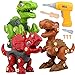 Vanplay Dinosaurios Juguetes con Taladro Eléctrico, Juego Construccion Puzzle Dinosaurios Incluyen Tiranosaurio Rex, Velociraptor y Triceratops para Niños y Niñas 3 Años