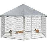 9.1x9.1 FT Outdoor Dog Kennel Outside Heavy Duty Dog Enclosure with Waterproof Cover and Security Lock, Galvanized Wire Mesh Hexagonal Large Dog Kennel(109.4x109.4x95.3IN)