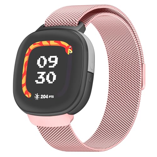 Metal Bands Compatible with Google Fitbit Ace LTE Stainless Steel Mesh Breathable Wristband Strap with Adjustable Magnet Lock (Rose Pink)