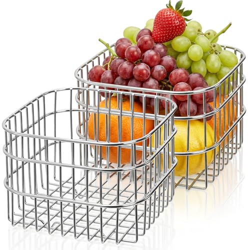 YIMITEE 2 Pack Stainless Steel Wire Fruit Basket, 5.3 x 5.3 x 4 In Kitchen Countertop Drain Fruit Bowl, Wire Mesh Colander, Metal Food Storage Organizer for Fruit Vegetable Bread Snack Bathroom