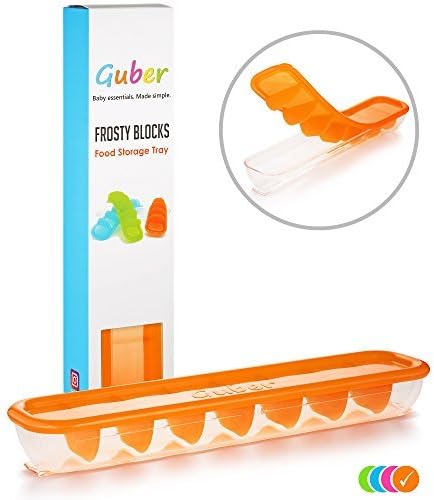 GUBER Baby Food Storage Tray with Silicone Lid - Multipurpose Freezer Tray to Freeze Baby Food, Puree, Soups, Sauces, Broths & Breastmilk - Frosty Blocks - 8 x 30ml/1oz Cubes - BPA Free - Orange