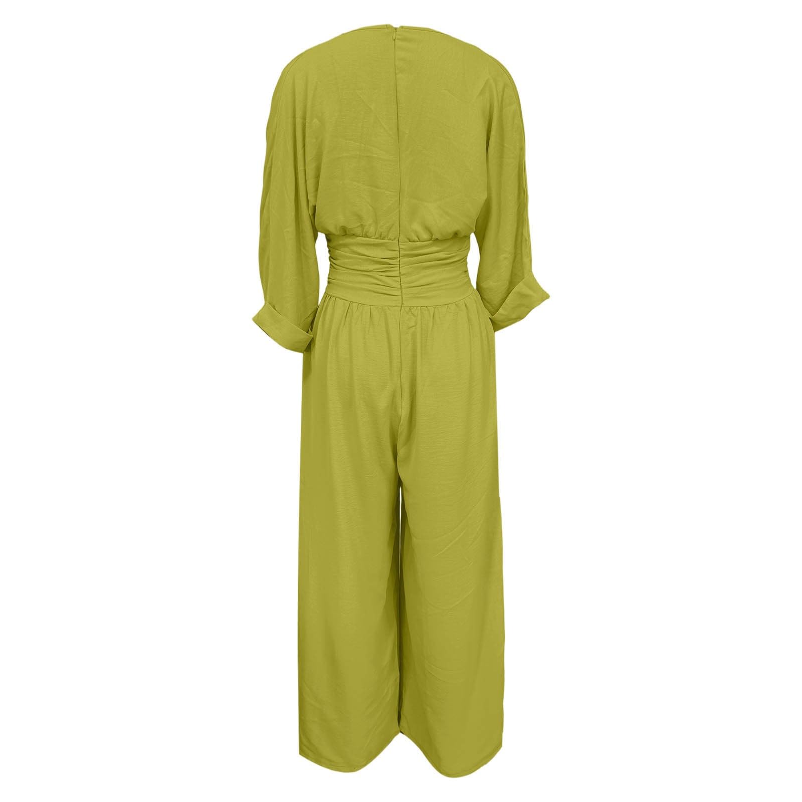 Lino Mono Mujer Elegante Media Manga Cuello en V Color Liso Moda Mujer Mono Casual Calle Glamour Monos Cintura Entallada con Bolsillo Ligera Cómodos para Fiesta Bodas Trabajo Oficina