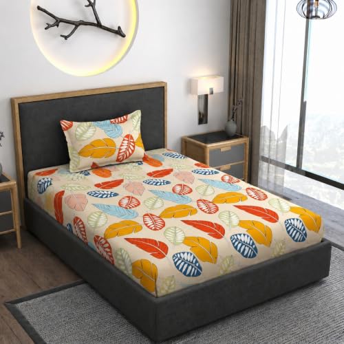 Image of Vaini Premium Heavy Cotton Elastic Fitted Bedsheets with 1 King Size Pillow Covers || Single Bed with All Around Elastic 350 TC || 36 x 78 x 6 Inch Single Size Fitted || :- Colorfull Cordate