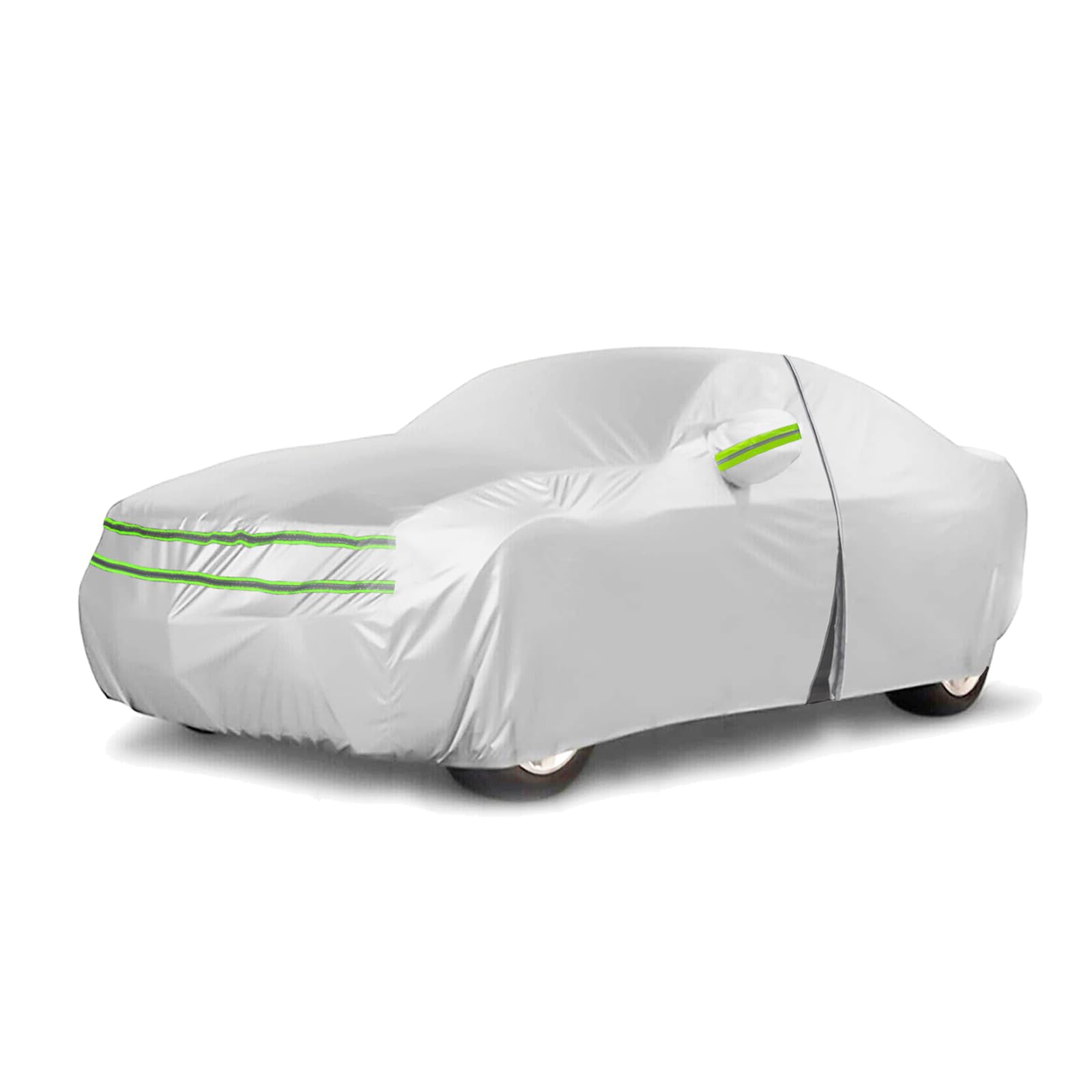 QUYDDC Full Surround All Weather Thicked Car Cover Universal Fit for Sedan Body Length up to 182", Waterproof Snow Proof UV Proof Scratch Bird Proof Excrement with Zipper Cotton -Silvery