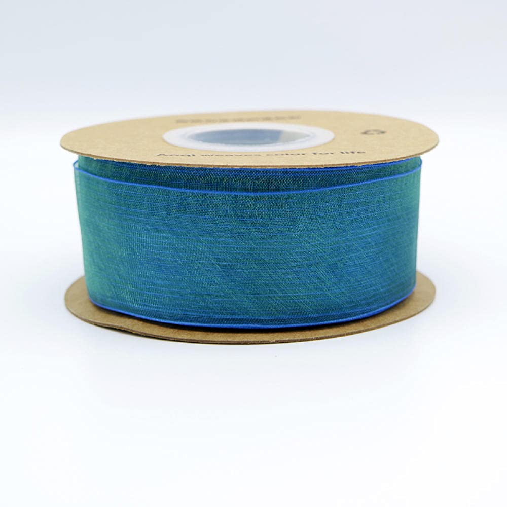 Ribbons For Gift Wrapping Ribbon For Fabric Satin Ribbons 25Yarda / 4 Cm Dwukolorowy Przędza Śniegu Ze Wstążką Handmade Diy Bukiet Prezent Pakowanie Włosów Liny Włosy-Niebieski Żółty 4Cm.