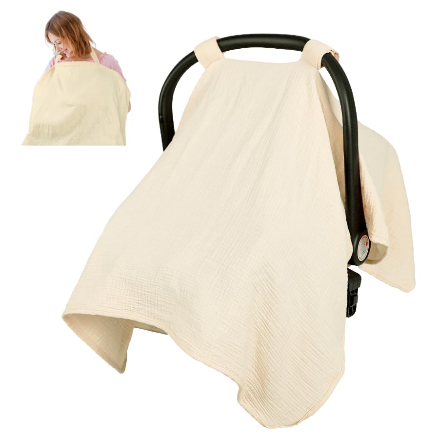 Funda de asiento de automóvil infantil de muselina 2 en 1, fundas multiusos para lactancia materna, funda transpirable para asiento de automóvil