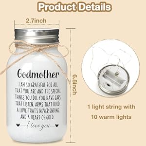 Mason Jar Lights for Godmother, Godmother Birthday Gift, Mason Jar with 10 Warm Lights, Thanksgiving Godmother Gift, Home Decor Gifts for Godmother Mason Jar Lights for Godmother Godmother Birthday Gift Mason Jar with 10 Warm Lights Thanksgiving Godmother Gift Home Decor Gifts for Godmother