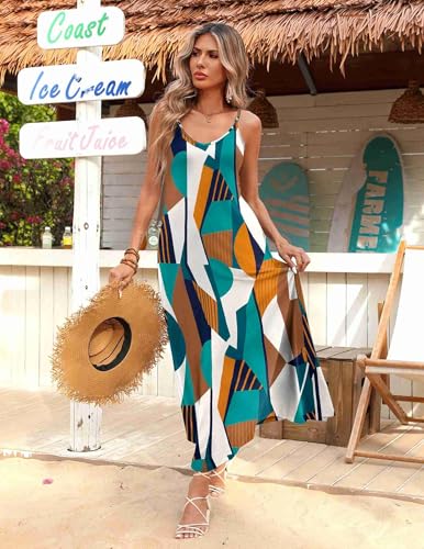 Image of Zeagoo Womens Summer Maxi Dress Spaghetti Strap Casual Printed Dress Boho Floral Beach Sundress,