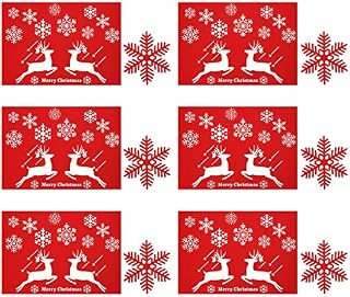 12PCS Christmas Placemats Set, Red Christmas Placemats and Coasters, Merry Christmas Snowflake Elk Design Christmas Table Mats Heat Resistant Xmas Placemats for Christmas Table Decoration (30*43cm)