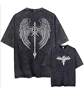 Men's Y2K Acid Wash Gothic Graphic T-Shirts Skull Print Vintage Oversized Washed Tees Grunge Clothes