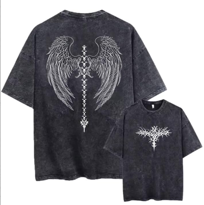 Men's Y2K Acid Wash Gothic Graphic T-Shirts Skull Print Vintage Oversized Washed Tees Grunge Clothes