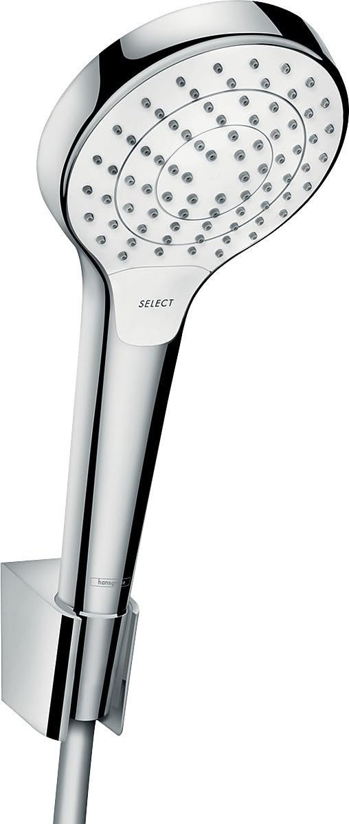 Hansgrohe 26421400 Croma Select S 110 Vario ducha de mano con soporte y flexo, 3 tipos de chorro, blanco/cromo