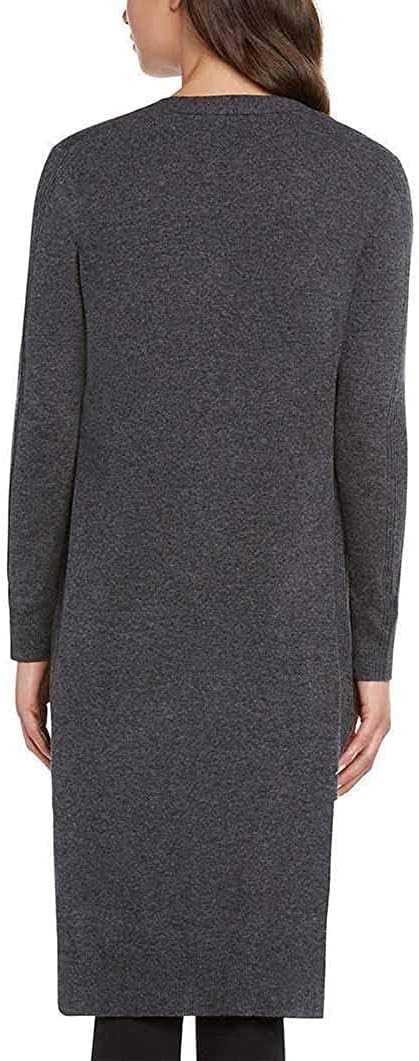 Matty M Women's Extra Long Grey Long Sleeve Open Front V-Neck Duster Cardigan Sweater - Image 5