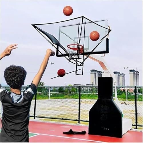 Hanging Basketball Return System, 180° Rotatable Shot Return Trainer for Indoor Outdoor Hoop, Portable Rebound Net