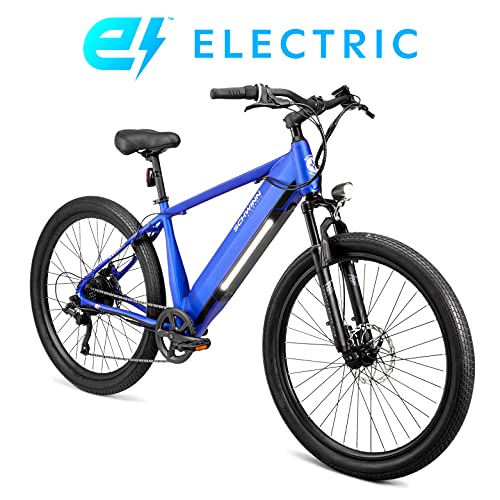 Schwinn Marshall Adult Electric Hybrid Bike, Large/X-Large Step-Over Frame, 7 Speed, 27.5-Inch Wheels, Blue #TOP6