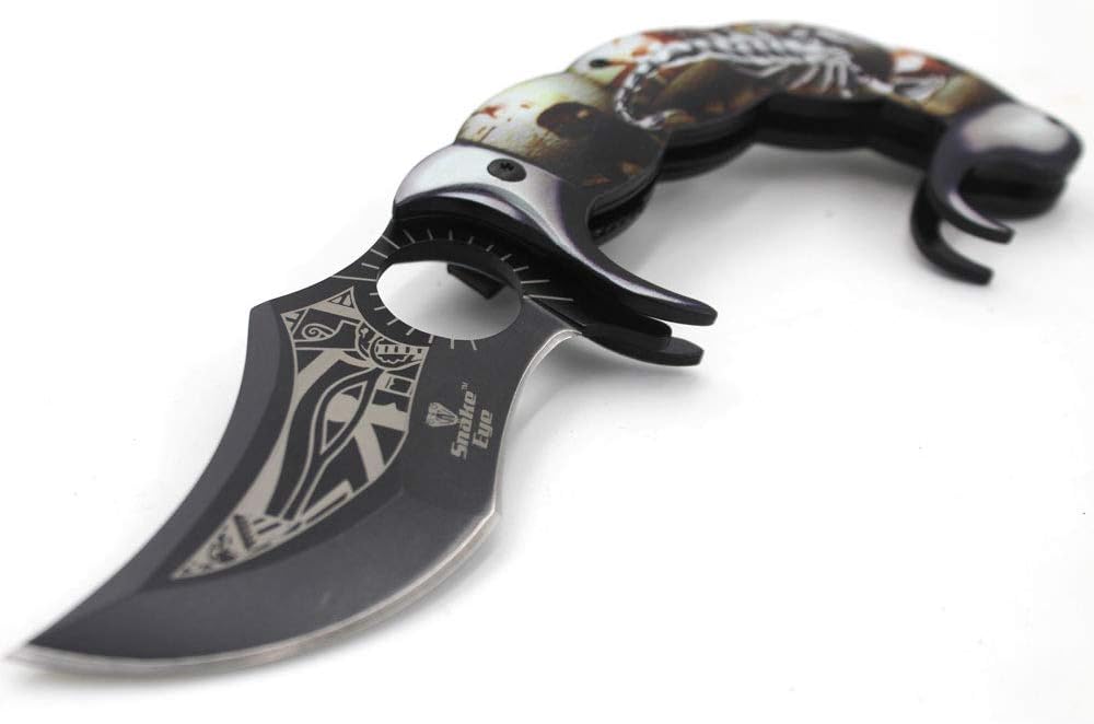 Snake Eye Everyday Carry Scorpion Style Ultra Smooth One Hand Opening Folding Pocket Knife - Ideal for Recreational Work Hiking Camping (Gray)