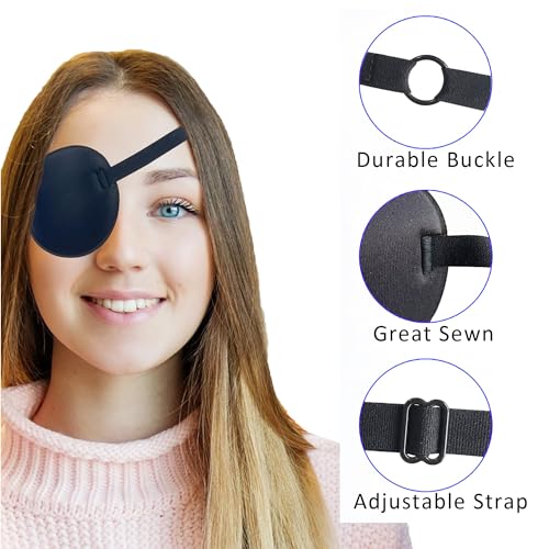 Image of 2 Pcs Single Eye Patch for Adults Kids, Adjustable Patch for Amblyopia, Light-blocking for Lazy Eyes, Medical Pirate Costume (black)