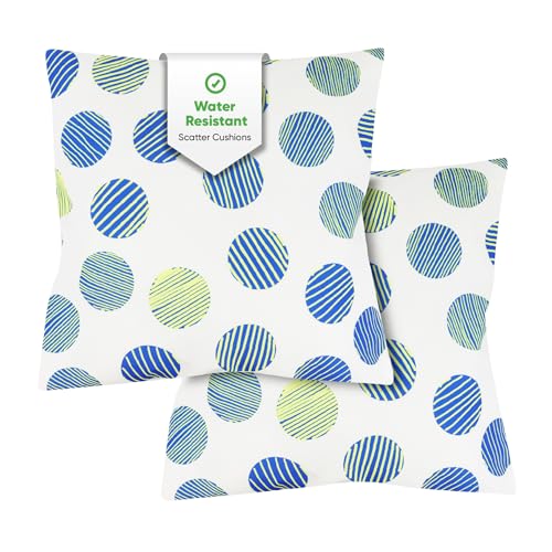 Gardenwize Pack of 2 Outdoor Scatter Cushions – Polka Dot Design Garden Furniture Cushions, Weather Resistant Decorative Pillows, Includes 2 Covers & 2 Cushion Inserts