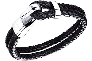 Caligio Bracelet for Men - Double Braided Black Leather and Stainless Steel