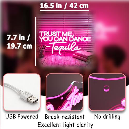 Image of Pink Neon Sign Led Neon Lights Signs for Wall Decor USB Powered Led Signs for Room Decoration-Trust Me You Can Dance Tequila