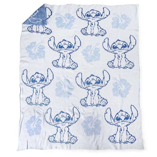Image of Jay Franco Disney Lilo and Stitch Feather Knit Fluffy Throw Blanket - Blue Floral Fuzzy Blanket Measures 50 x 60 Inch | Super Soft Lightweight Bedding