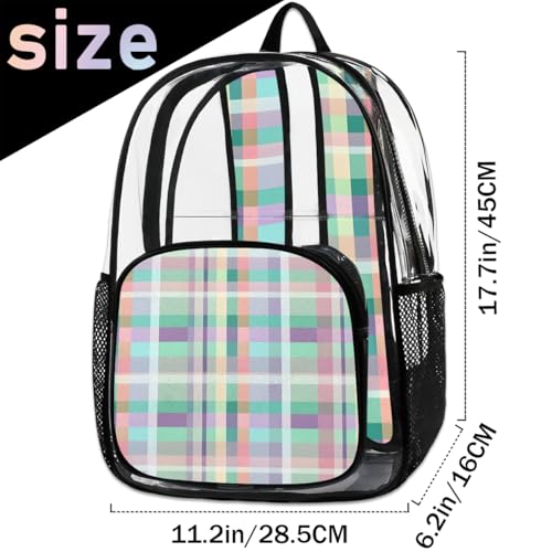 Clear Large Backpack for Stadium Events Transparent Backpacks PVC See Through Clear Bag for Concerts Work Festival Travel Colored Plaid2