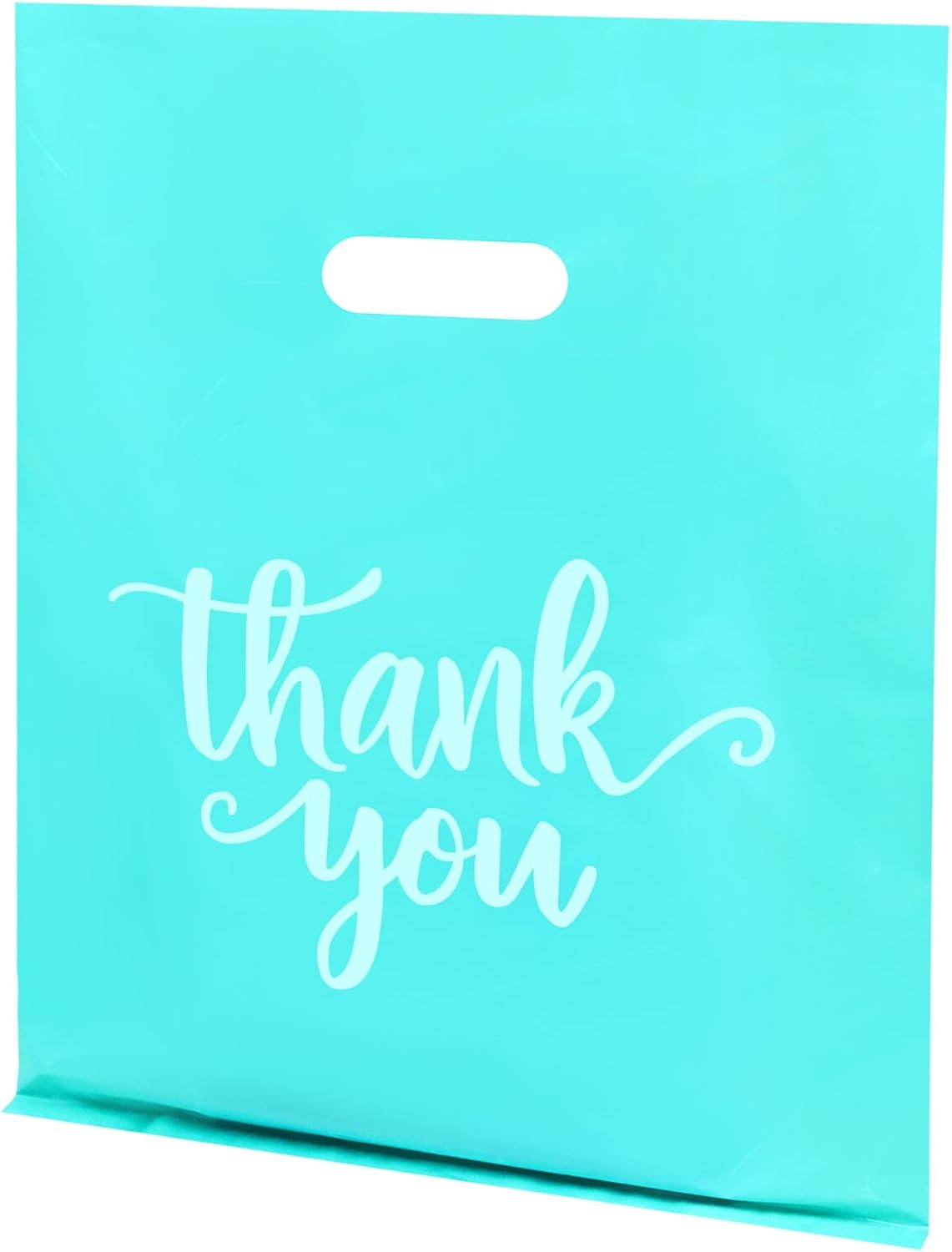 Heran 100PCS Turquoise Large Thank You Bags for Business Small, 12x15In Shopping Bags for Clothes Boutique Gift, Plastic Retail Merchandise Bag, Reusable Goodie Bag Bulk for Store Party Small Business