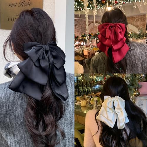 3 Piezas Pinzas para Cabello con Lazo de Satén Grande miniatura 3