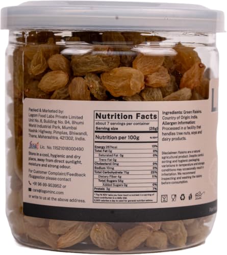 Image of Lagom Green Raisins 200g | Premium Indian Kishmish | Long, Seedless & Naturally Sweet | Soft Texture | No Added Sugar, No Preservatives | Vegan, Gluten Free, Non-GMO