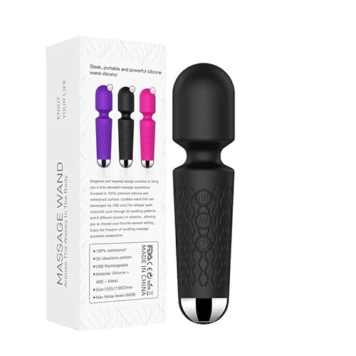 Mini Wand vibradora juguetes sexuales | Vibradores estimulantes del clítoris | Juguete sexual para mujeres | Masajeador de varita | 20 modelos y 8 velocidades | Calma | Juguete para adultas (Negro)
