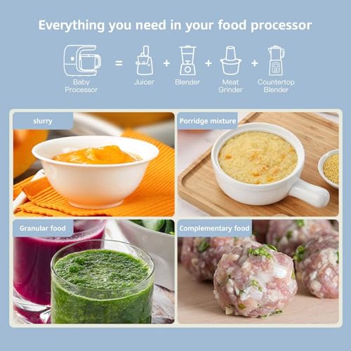 Robots de Cocina al Vapor Procesador de Alimentos para Bebés Multifunción, Cuece al Vapor, Mezcla, Descongela y Calienta, LCD Panel de Control Táctil, Apagado Automático - imagen 4