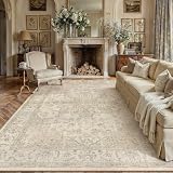 PureCozy Vintage Tapis Salon Beige 200x300cm Lavable en Machine Chambre Rug Antidérapant Grand Rugs Interieur Bureau Salle a Manger Adulte Salle de Jeux Carpets Doux Poil Ras Carpet