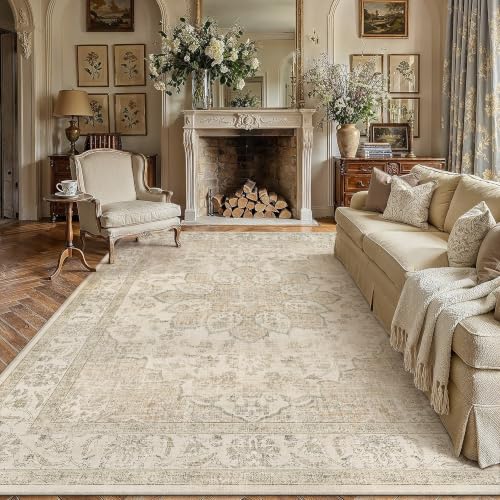 PureCozy Vintage Teppich Wohnzimmer Schlafzimmer Waschbarer | Waschbarer Teppich Wohnzimmer, Rutschfest, Geeignet Für Schlafzimmer, Esszimmer,Büro