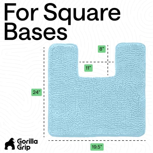 Image of Gorilla Grip Shaggy Chenille Square U-Shape Contoured Mat for Base of Toilet, 22.5x19.5 Size, Machine Wash and Dry, Soft Plush Absorbent Contour Carpet Mats for Bathroom Toilets, Sky Blue