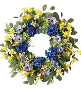 Bibelot 24 Inch Spring Wreath for Front Door, Artificial Spring Summer Floral Wreath with Hydrang...