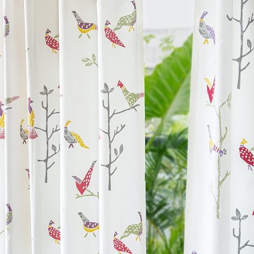 Image of Tranquebar Curtain Co. Cotton Curtains 8 Feet Long, 60-65% Room Darkening, Multicolor Bird Print, 8 Feet Curtains, 8 Feet Curtains, BackTab Loops, Design Shiri (244 cm) - Set of 2
